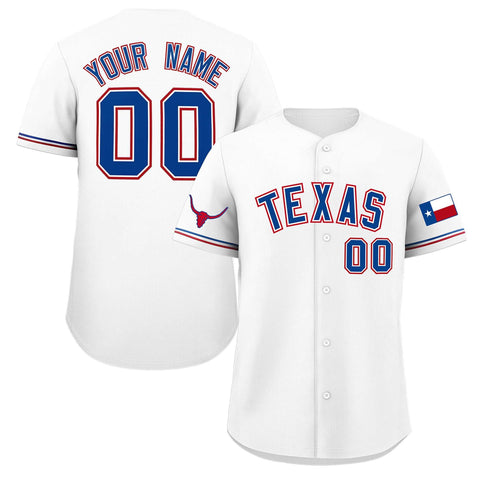 Custom White Royal Texas Flag Classic Style Authentic Baseball Jersey