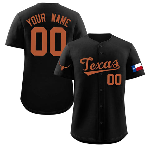 Custom Black Orange Texas Flag Classic Style Authentic Baseball Jersey