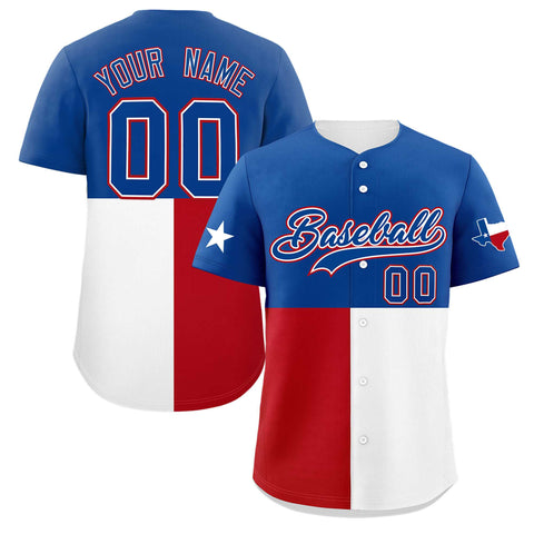 Custom Royal White Red Texas Flag Color Block Authentic Baseball Jersey