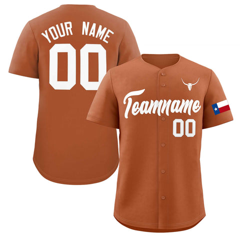 Custom Orange White Texas Flag Classic Style Authentic Baseball Jersey