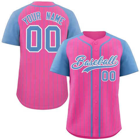 Custom Pink Light Blue-White Stripe Fashion Raglan Sleeves Authentic Baseball Jersey
