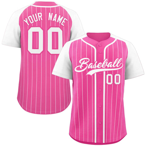 Custom Pink White Stripe Fashion Raglan Sleeves Authentic Baseball Jersey