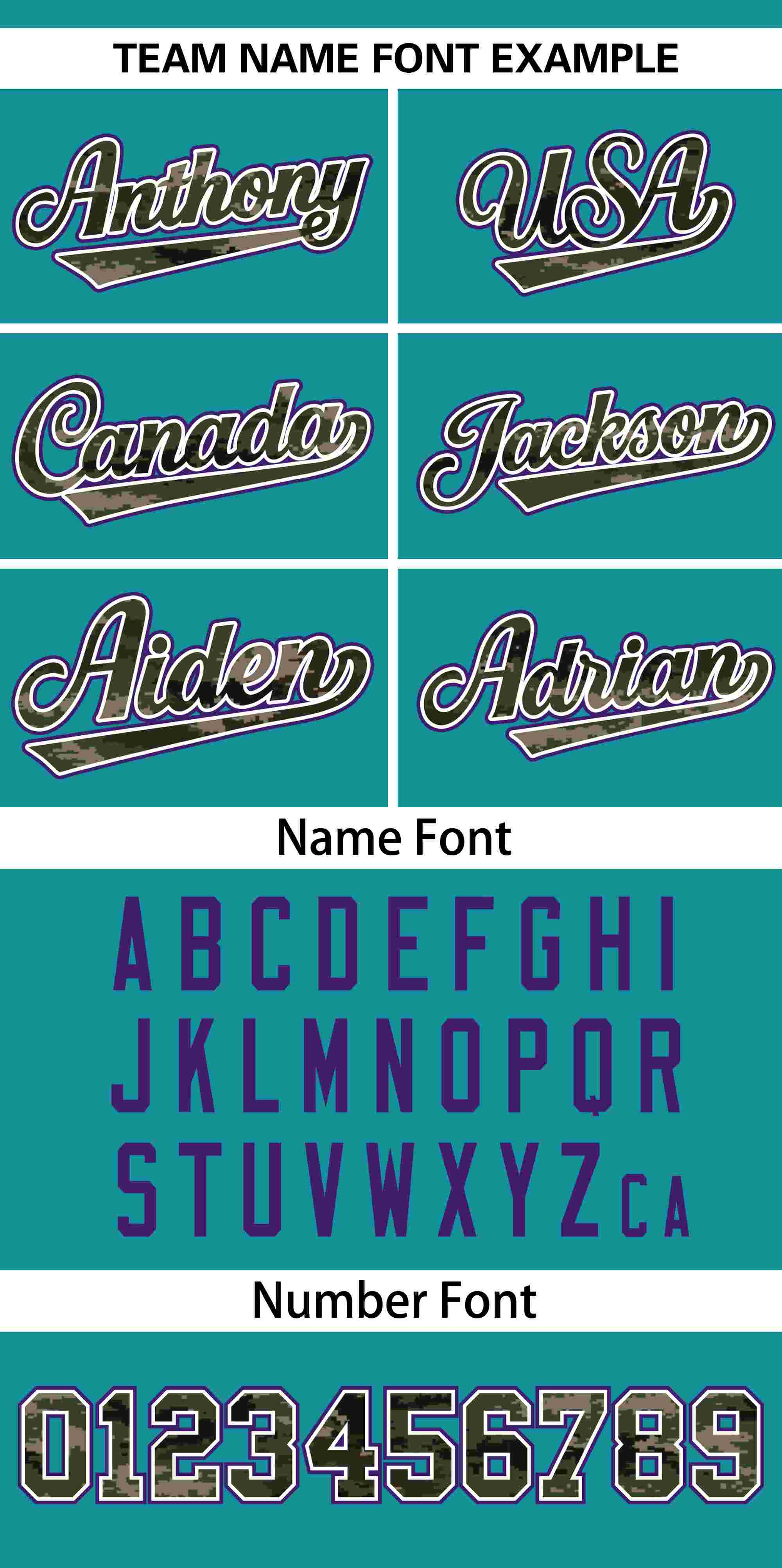Custom Teal Personalized Camo Font Authentic Baseball Jersey