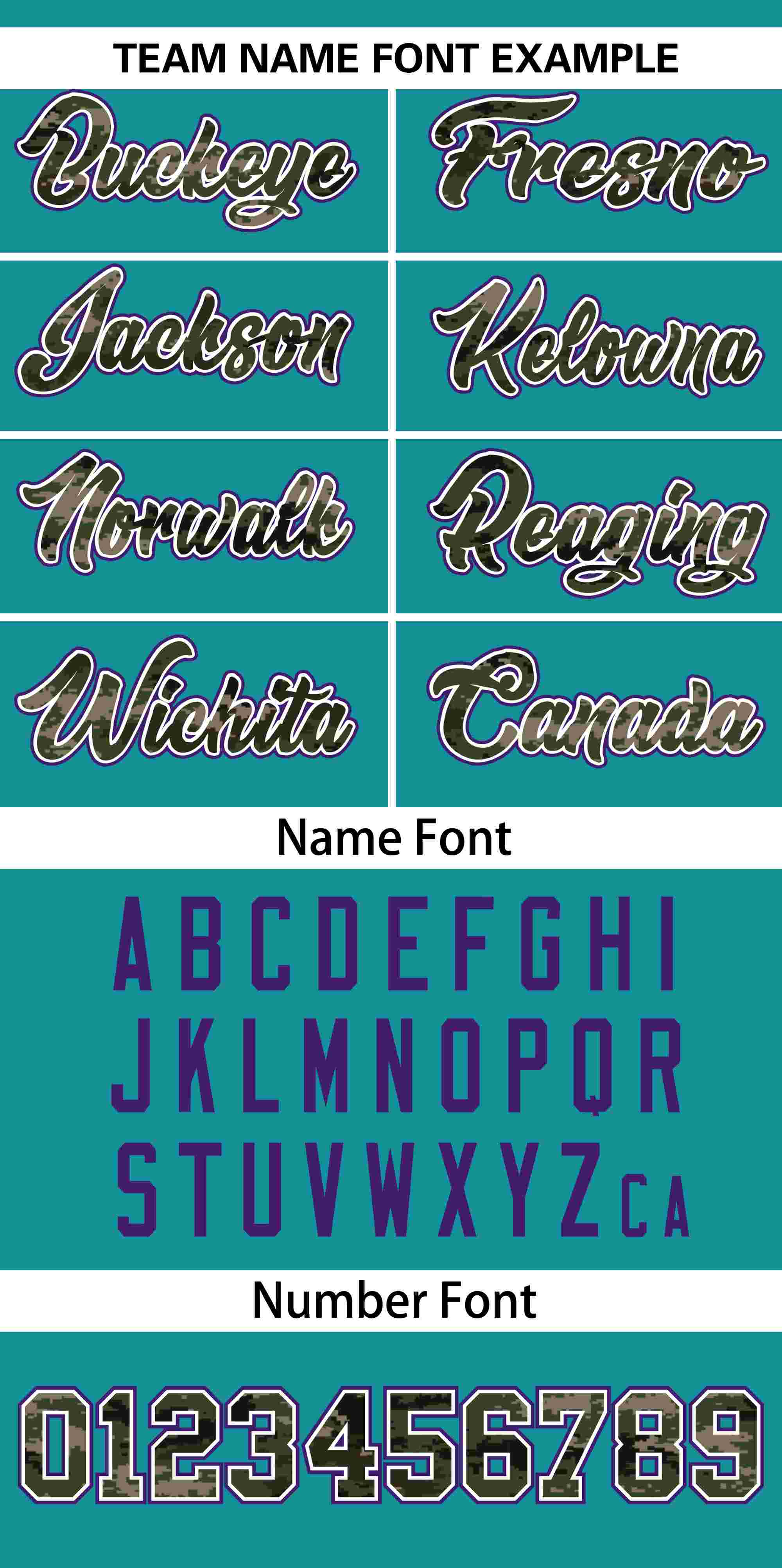 Custom Teal Personalized Camo Font Authentic Baseball Jersey