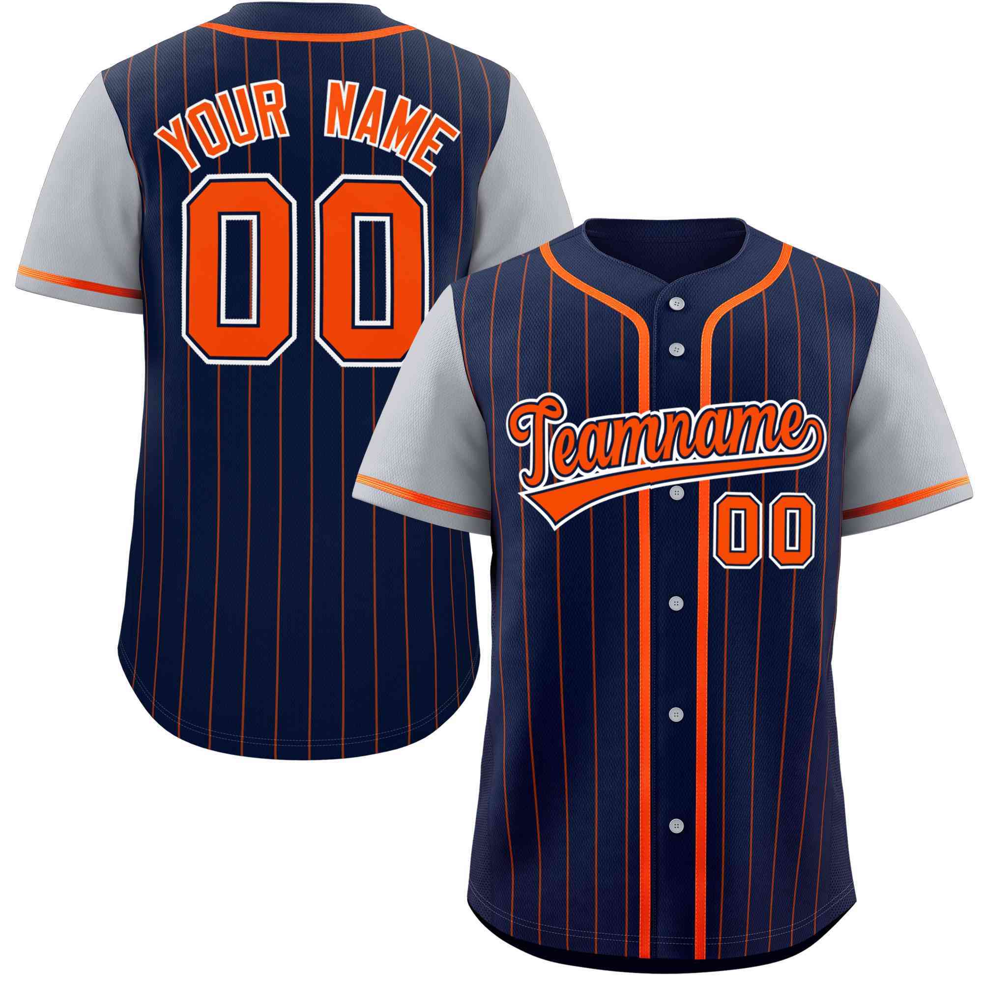 Custom Navy Gray-Orange Stripe Fashion Raglan Sleeves Authentic Baseball Jersey