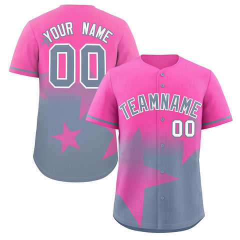 Custom Pink Dark Gray Gradient Star Graffiti Pattern Authentic Baseball Jersey