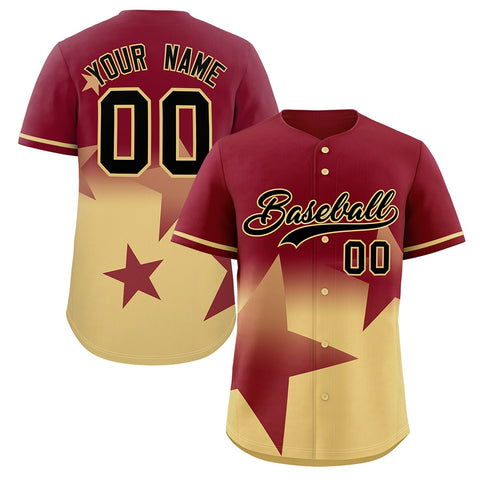 Custom Crimson Khaki Gradient Star Graffiti Pattern Authentic Baseball Jersey