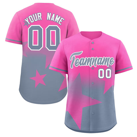 Custom Pink Dark Gray Gradient Star Graffiti Pattern Authentic Baseball Jersey