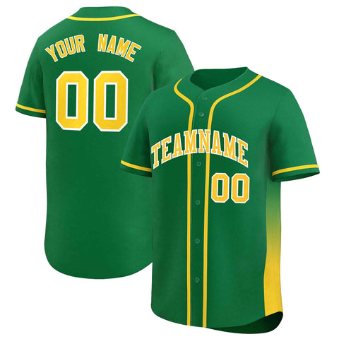 Custom Kelly Green Gold Personalized Gradient Side Design Authentic Baseball Jersey