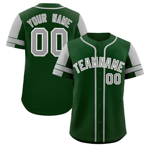 Custom Green Gray Personalized Raglan Sleeves Authentic Baseball Jersey