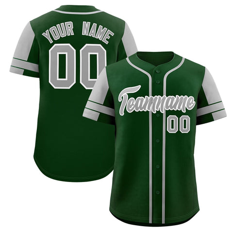 Custom Green Gray Personalized Raglan Sleeves Authentic Baseball Jersey