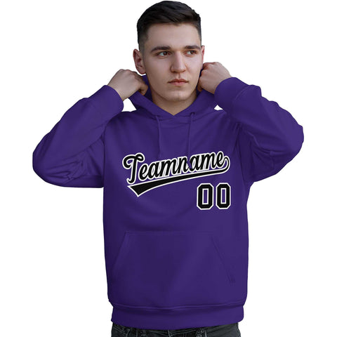 Custom Purple Black-White Classic Style Personalized Sport Pullover Hoodie