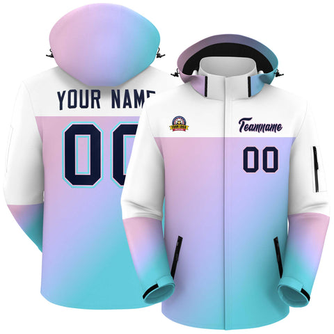 Custom White Light Pink-Sky Blue Gradient Fashion Personalized Outdoor Hooded Waterproof Jacket