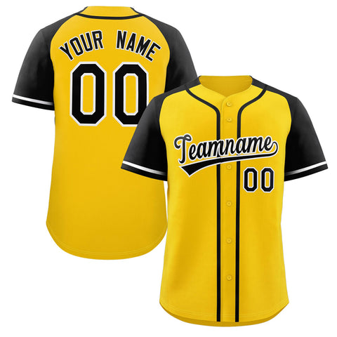 Custom Yellow Black-White Raglan Sleeves Authentic Baseball Jerseys