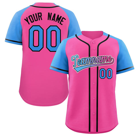 Custom Pink Black Raglan Sleeves Authentic Baseball Jersey