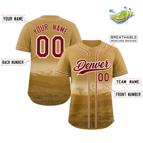 Custom Old Gold Crimson-Khaki Denver City Connect Baseball Jersey