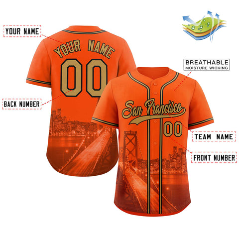 Custom Orange Old Gold-Black San Francisco City Connect Baseball Jersey