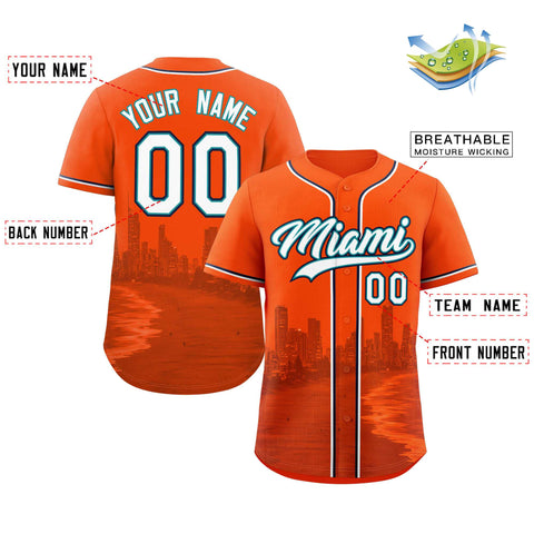 Custom Orange White-Aqua Miami City Connect Baseball Jersey