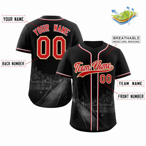 Custom Black Red-White San Francisco City Connect Baseball Jersey