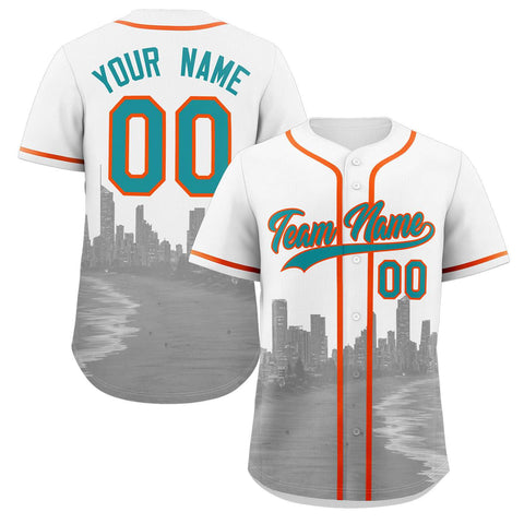 Custom White Aqua-Orange Miami City Connect Baseball Jersey