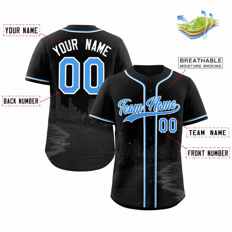 Custom Black Powder Blue-White Miami City Connect Baseball Jersey