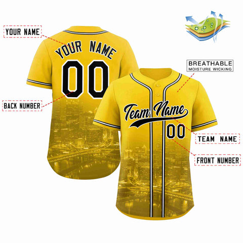 Custom Yellow Black-White Pittsburgh City Connect Baseball Jersey