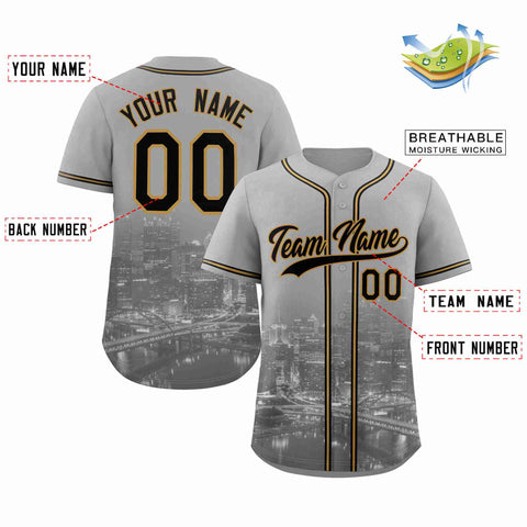 Custom Gray Black-Old Gold Pittsburgh City Connect Baseball Jersey