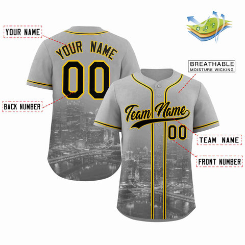 Custom Gray Black-Yellow Pittsburgh City Connect Baseball Jersey