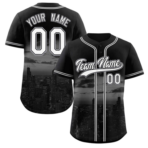 Custom Black White-Black Chicago City Connect Baseball Jersey