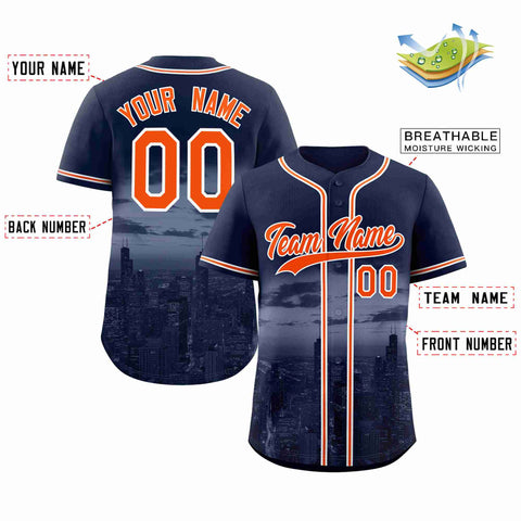 Custom Navy Orange-White Chicago City Connect Baseball Jersey