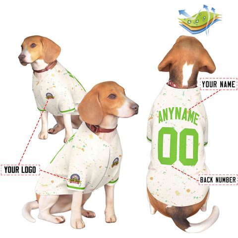 Custom Cream Green Personalized Splash Graffiti Pattern Dog Jersey
