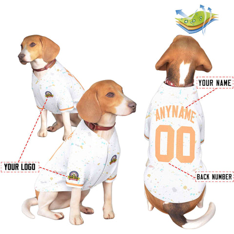 Custom White Orange Personalized Splash Graffiti Pattern Dog Jersey