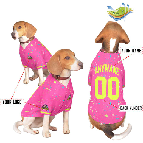 Custom Pink Neon Green Personalized Splash Graffiti Pattern Dog Jersey