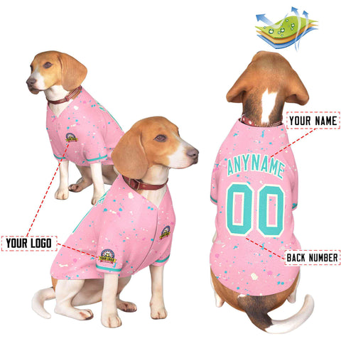 Custom Light Pink Aqua Personalized Splash Graffiti Pattern Dog Jersey