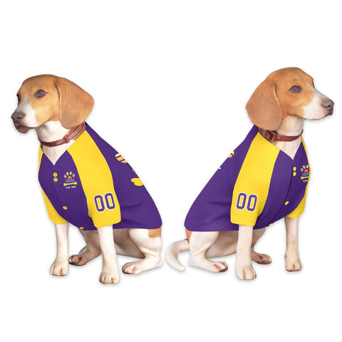 Custom Purple Yellow Raglan Sleeves Dog Jersey