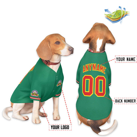 Custom Kelly Green Red-Gold Classic Style Dog Jersey