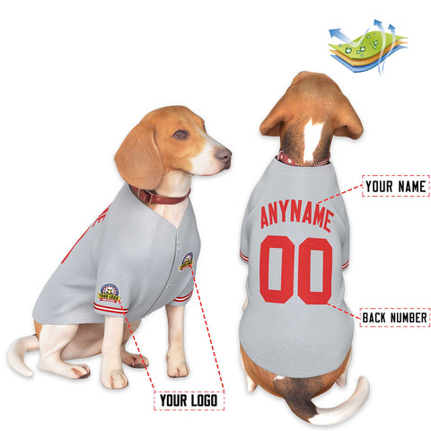 Custom Gray Red Classic Style Dog Jersey