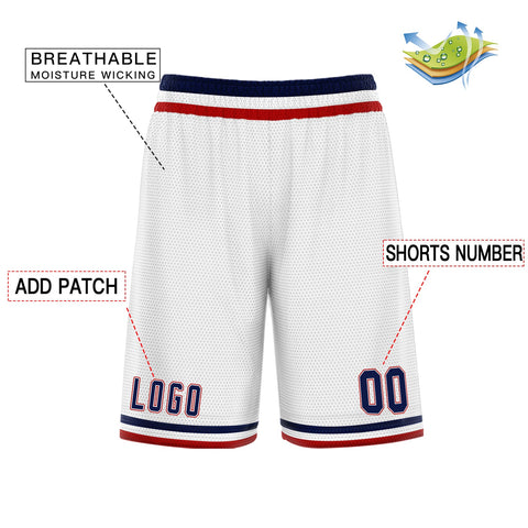 Custom White Navy Basketball Shorts