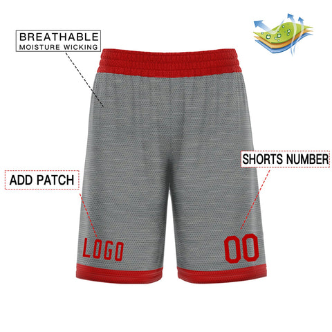 Custom Gray Red Basketball Shorts
