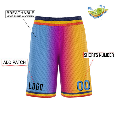 Custom Blue Pink Yellow Gradient Fashion Basketball Shorts