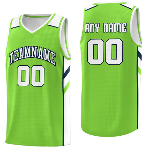 Custom Neon Green White-Navy Classic Tops Men/Boy Athletic Basketball Jersey