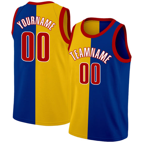 Custom Blue Yellow-Red Split Fashion Tops Basketball Jersey