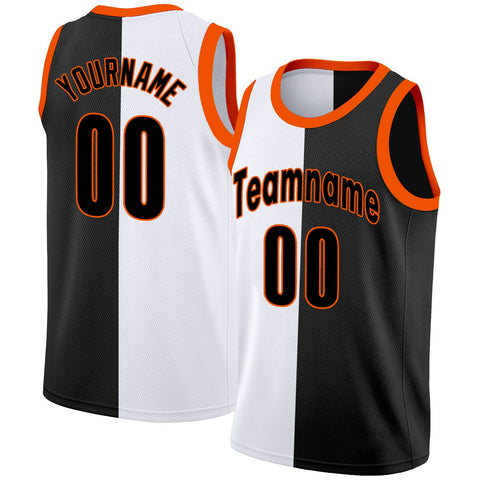 Custom Black White-Orange Split Fashion Tops Basketball Jersey