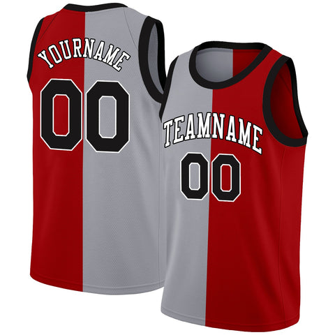 Custom Gray Red-White Split Fashion Tops Basketball Jersey
