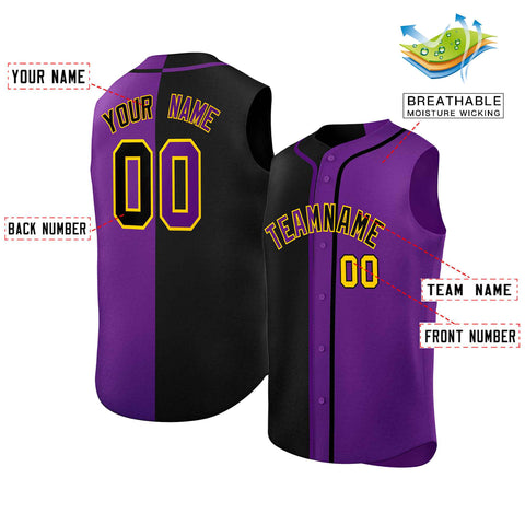 Custom Black Purple Split Fashion Design Authentic Sleeveless Baseball Jersey