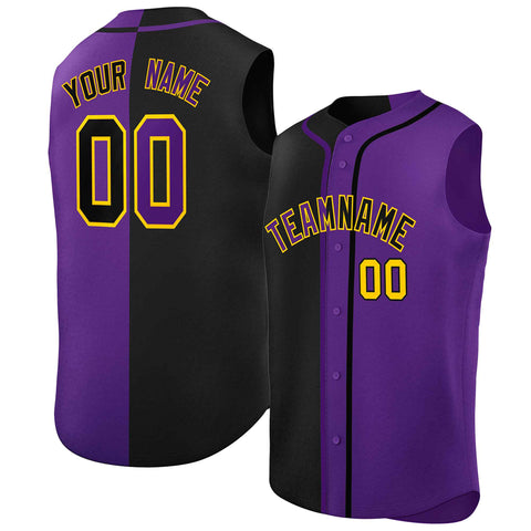 Custom Black Purple Split Fashion Design Authentic Sleeveless Baseball Jersey