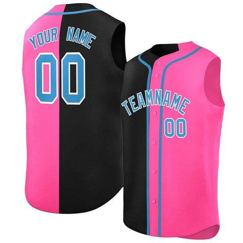 Custom Black Pink Split Fashion Design Authentic Sleeveless Baseball Jersey