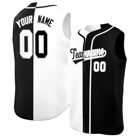 Custom White Black Split Fashion Design Authentic Sleeveless Baseball Jersey