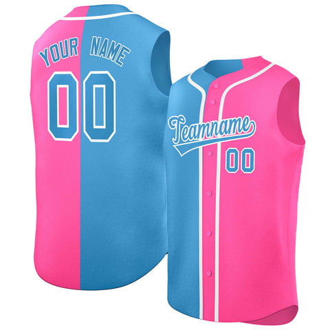 Custom Powder Blue Pink Split Fashion Design Authentic Sleeveless Baseball Jersey