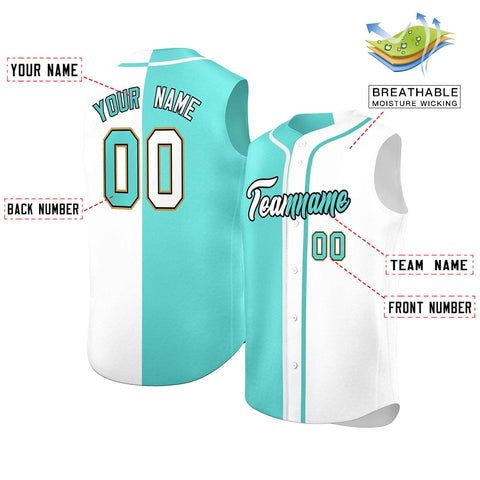 Custom Aqua White Split Fashion Design Authentic Sleeveless Baseball Jersey